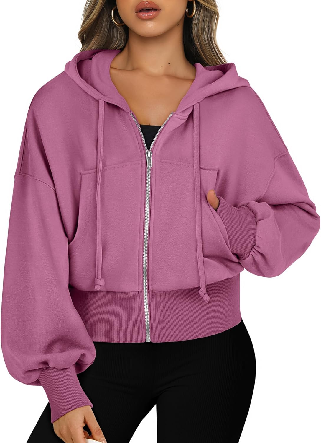Womens Zip Up Hoodies Cropped Sweatshirts Casual Comfy Cute Zip Jackets Fashion Trendy Fall Outfits 2025 Y2K Clothes
