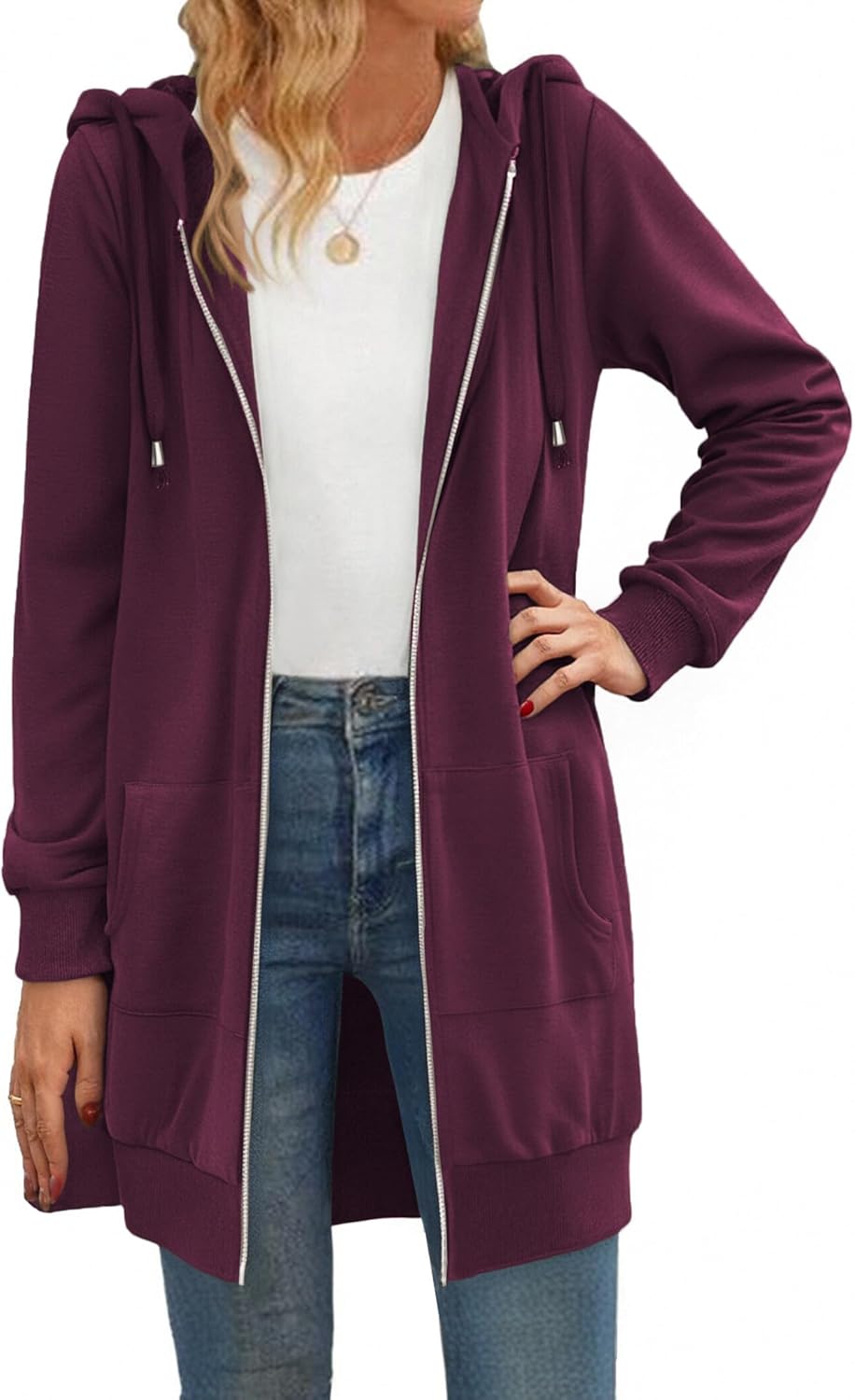 Zip Up Hoodies For Women Long Sleeve Oversized Sweatshirts Casual Lightweight Fleece Jackets With Pockets