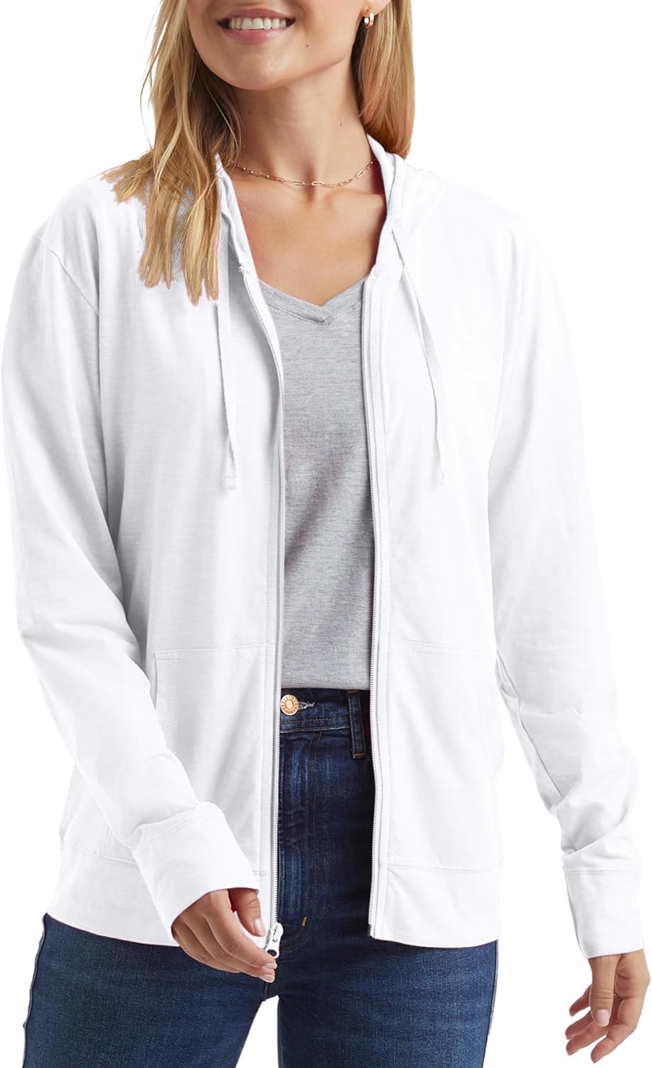 Women’s Slub Knit Full-Zip Hoodie, Textured Cotton Zip-Up T-Shirt Hoodie for Women