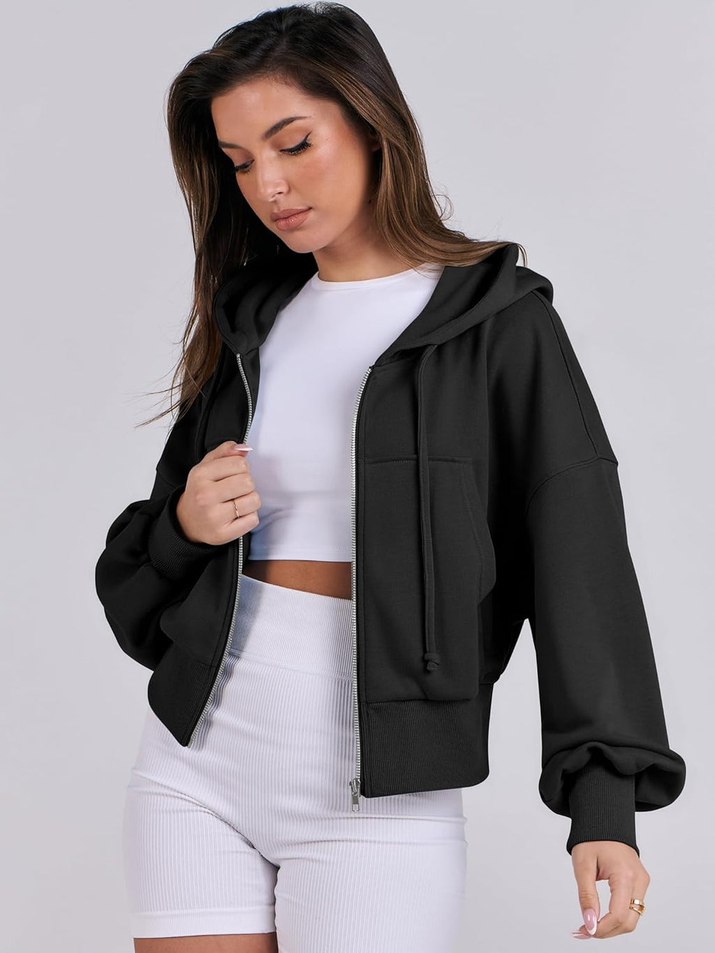 Womens Zip Up Hoodies Cropped Sweatshirts Casual Comfy Cute Zip Jackets Fashion Trendy Fall Outfits 2025 Y2K Clothes