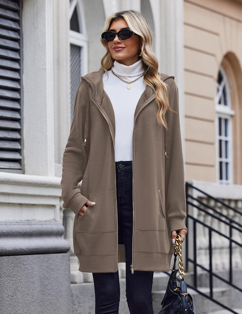 Zip Up Hoodies For Women Long Sleeve Oversized Sweatshirts Casual Lightweight Fleece Jackets With Pockets