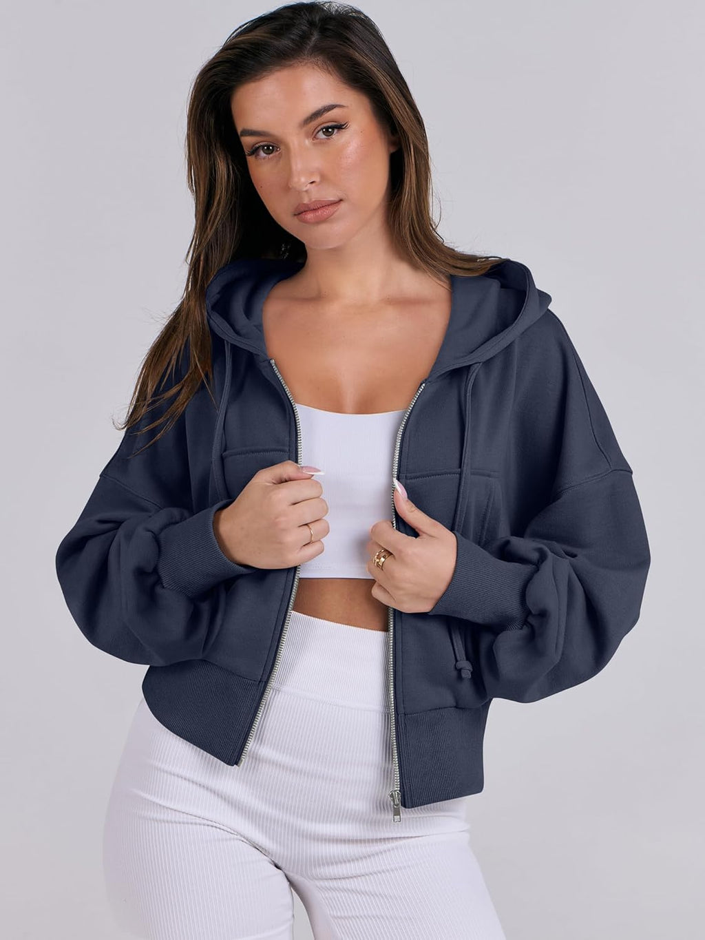 Womens Zip Up Hoodies Cropped Sweatshirts Casual Comfy Cute Zip Jackets Fashion Trendy Fall Outfits 2025 Y2K Clothes