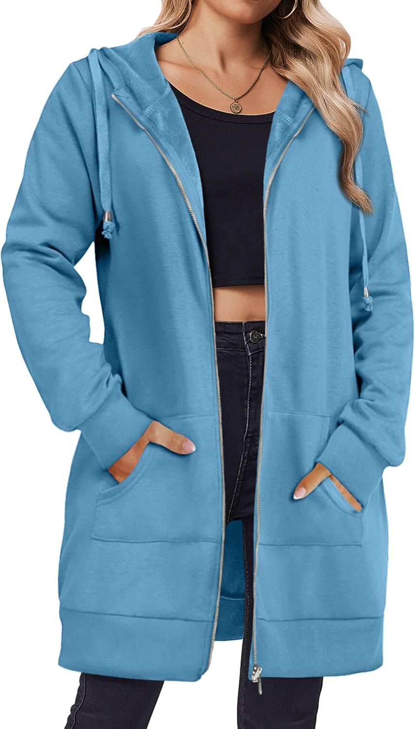 Zip Up Hoodies For Women Long Sleeve Oversized Sweatshirts Casual Lightweight Fleece Jackets With Pockets