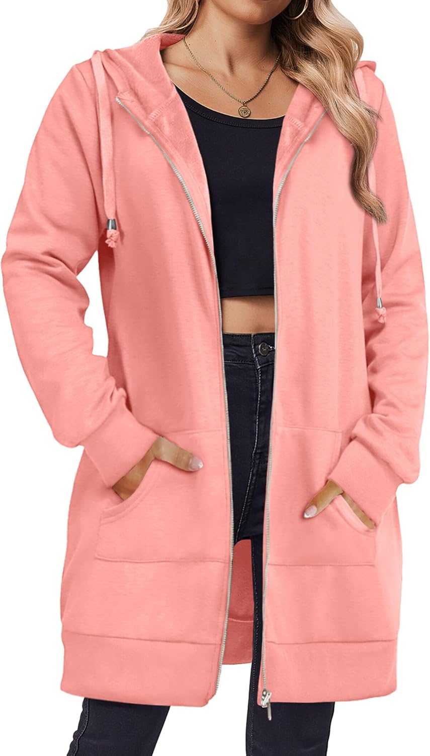 Zip Up Hoodies For Women Long Sleeve Oversized Sweatshirts Casual Lightweight Fleece Jackets With Pockets