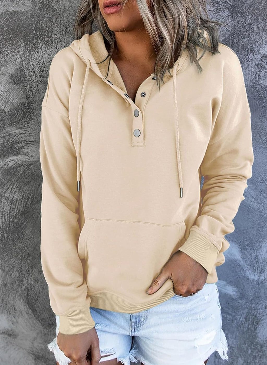 Women's Casual Hoodies Long Sleeve Solid Lightweight Pullover Tops Loose Sweatshirt with Pocket