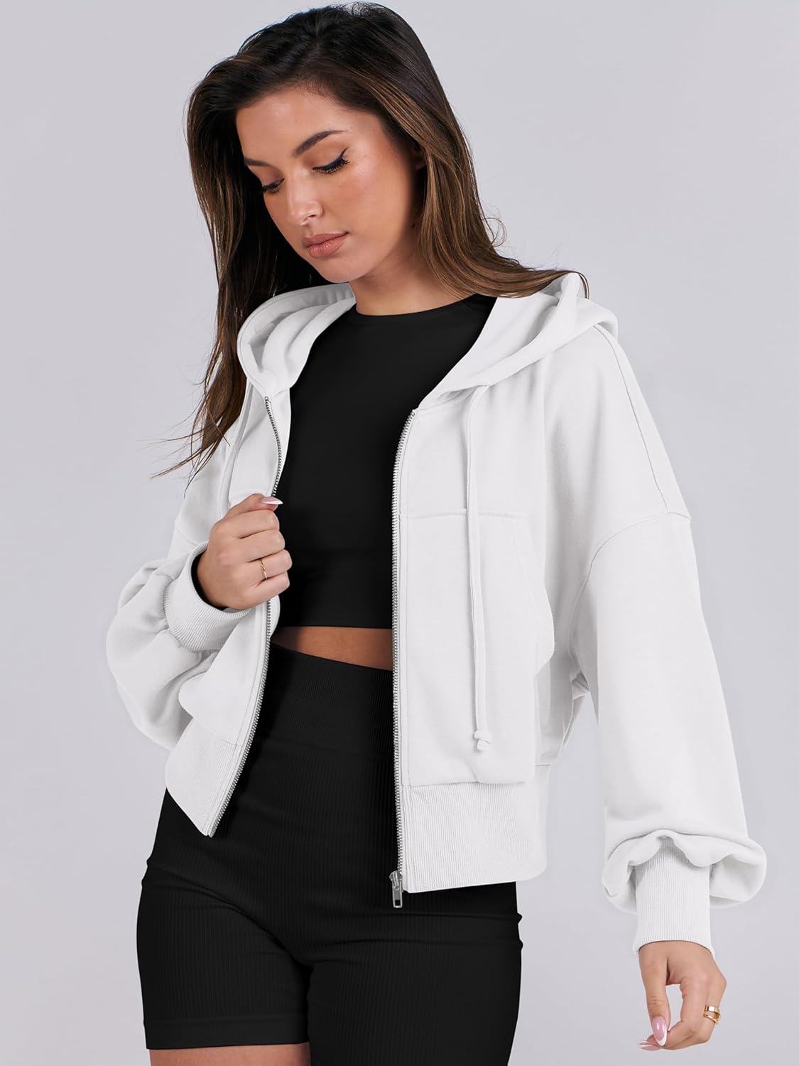 Womens Zip Up Hoodies Cropped Sweatshirts Casual Comfy Cute Zip Jackets Fashion Trendy Fall Outfits 2025 Y2K Clothes