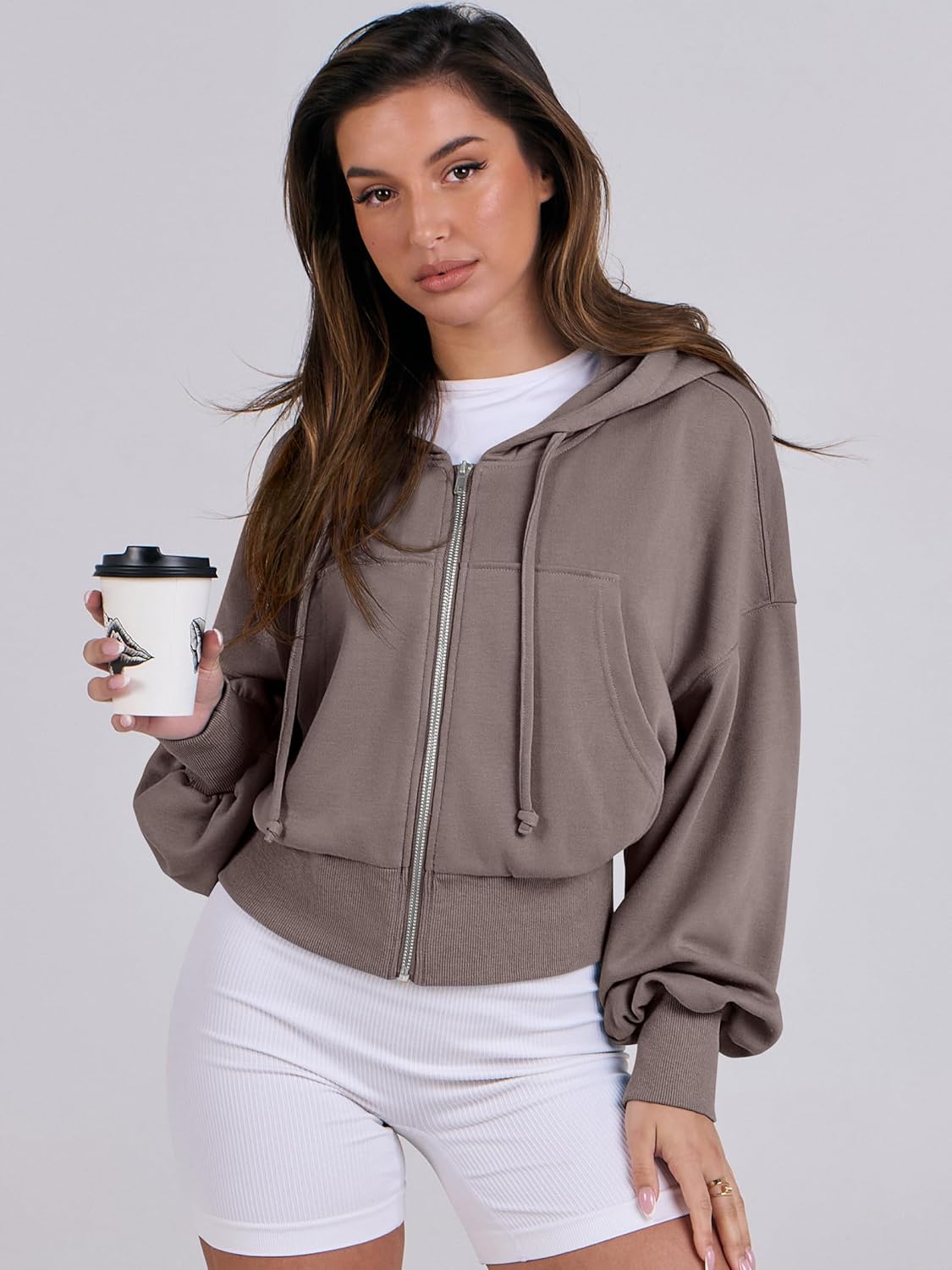 Womens Zip Up Hoodies Cropped Sweatshirts Casual Comfy Cute Zip Jackets Fashion Trendy Fall Outfits 2025 Y2K Clothes