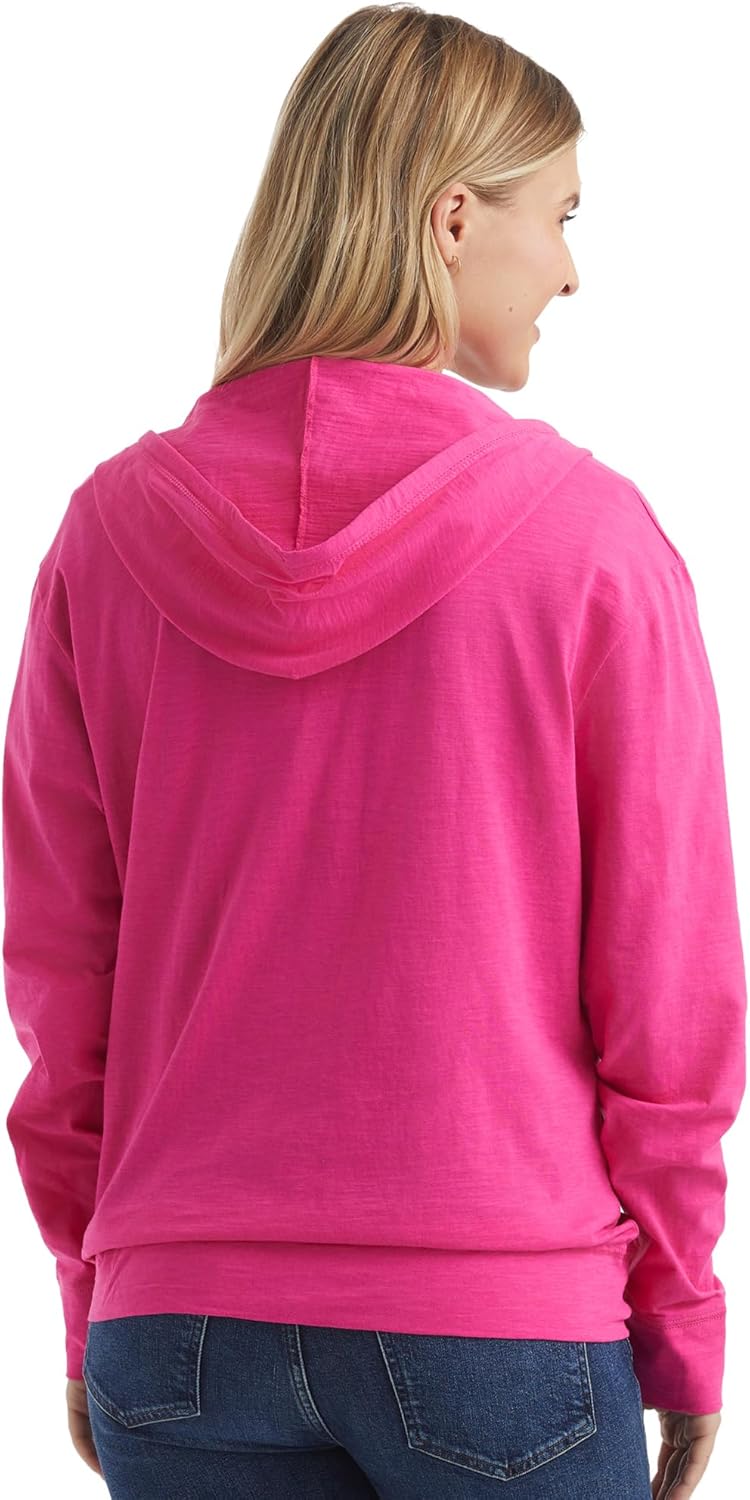 Women’s Slub Knit Full-Zip Hoodie, Textured Cotton Zip-Up T-Shirt Hoodie for Women
