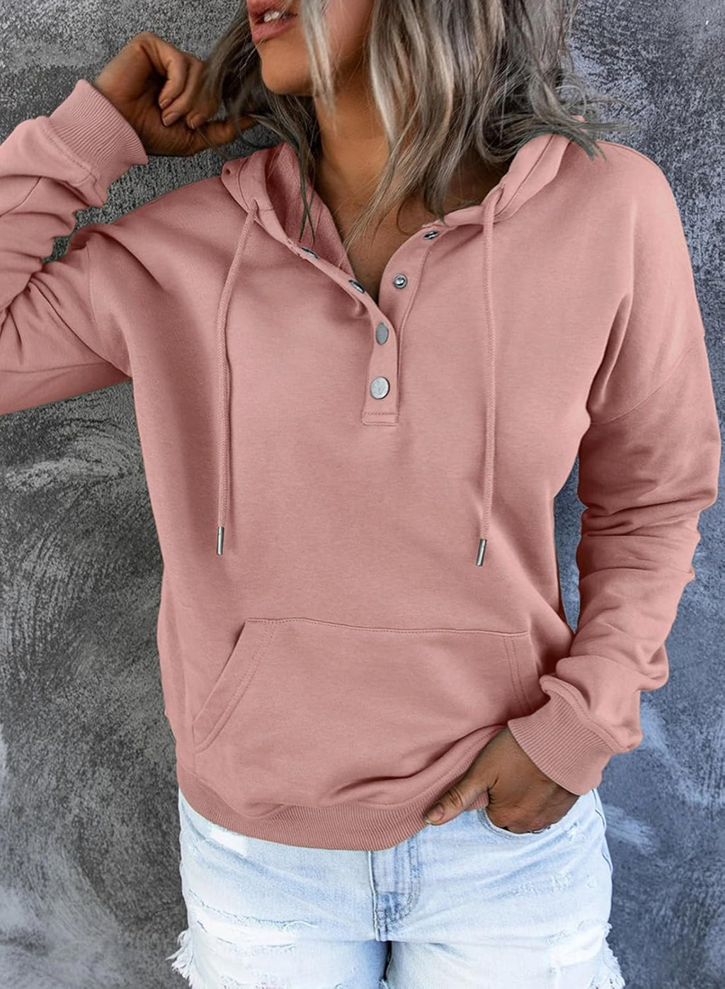 Women's Casual Hoodies Long Sleeve Solid Lightweight Pullover Tops Loose Sweatshirt with Pocket