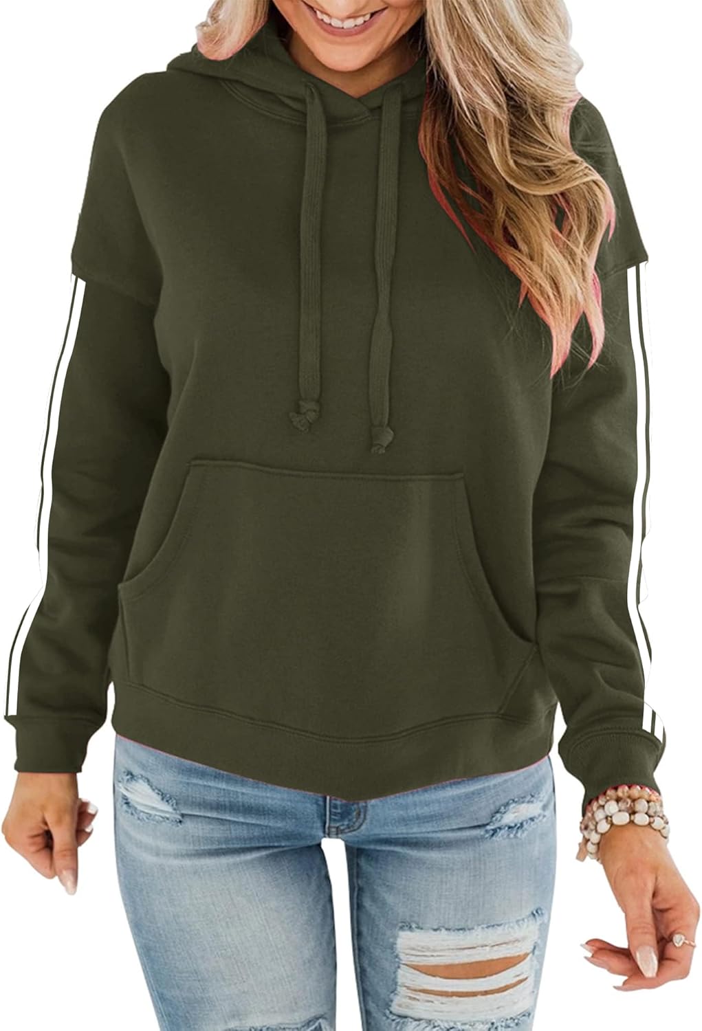Womens Casual Hoodies Crew Neck Long Sleeve Sweatshirts with Pocket Lightweight Pullover Tops