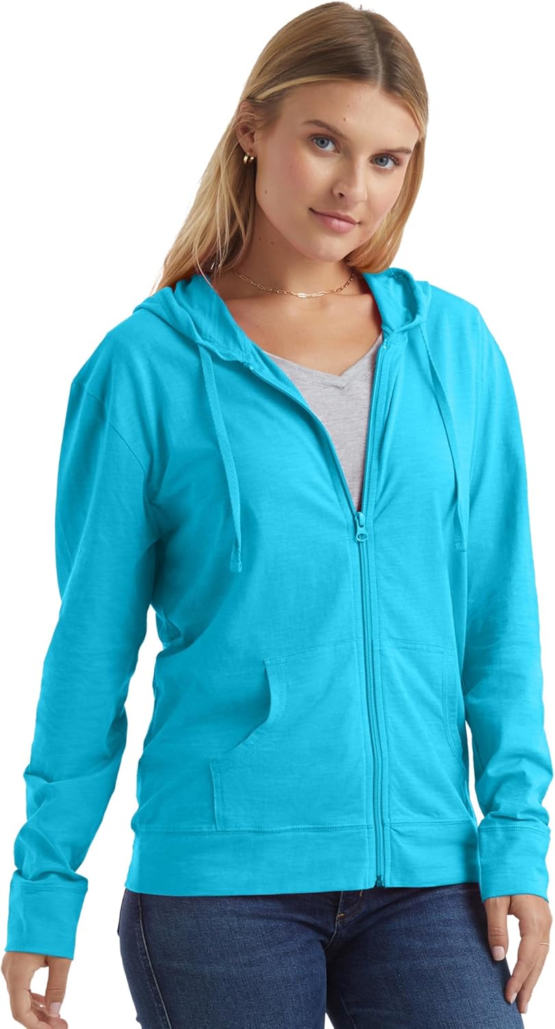 Women’s Slub Knit Full-Zip Hoodie, Textured Cotton Zip-Up T-Shirt Hoodie for Women
