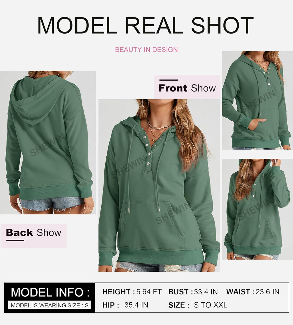 Women's Casual Hoodies Long Sleeve Solid Lightweight Pullover Tops Loose Sweatshirt with Pocket
