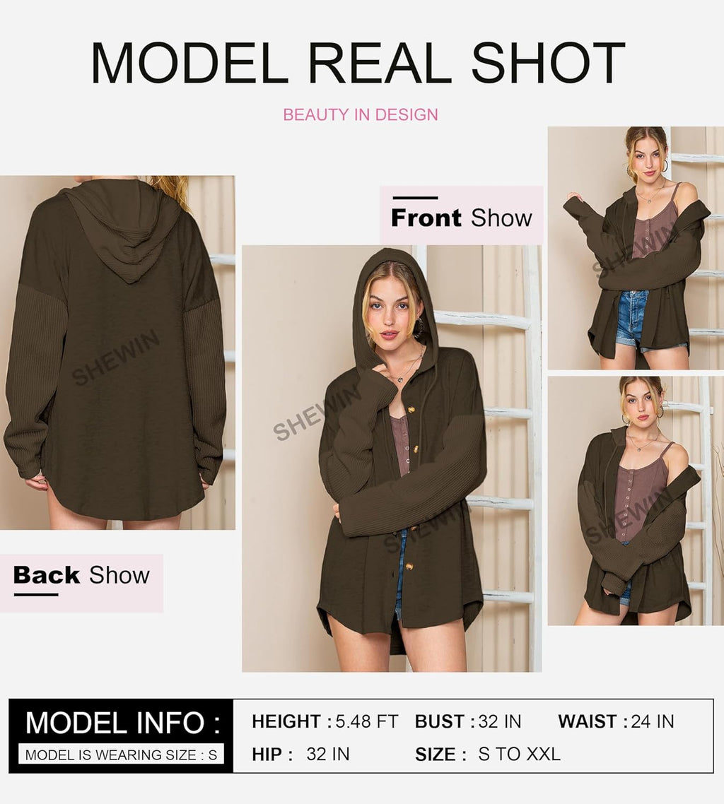 Oversized Sweatshirt for Women Loose Fit Casual Long Sleeve Button Hooded Sweatshirts Hoodies with Pocket