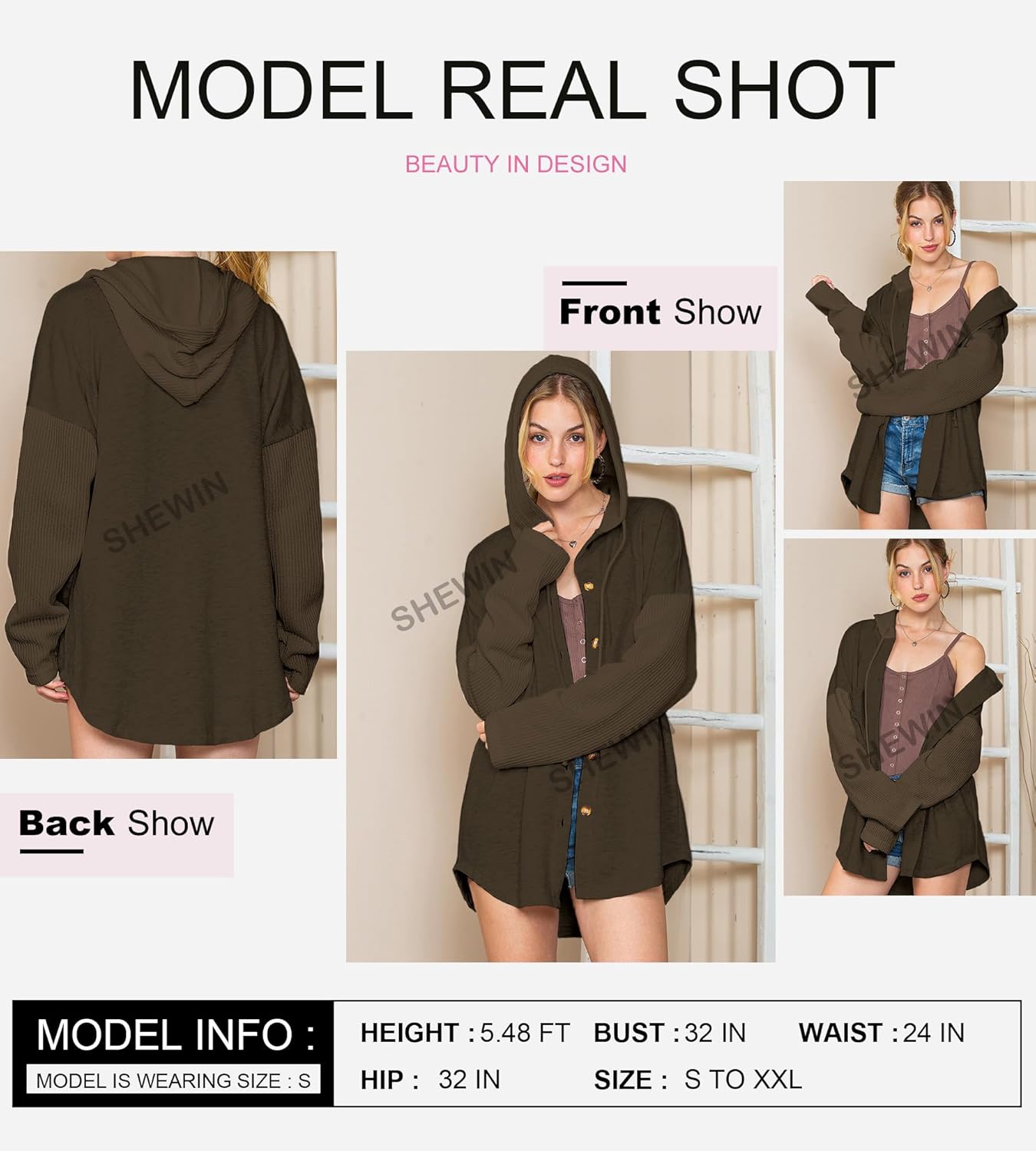 Oversized Sweatshirt for Women Loose Fit Casual Long Sleeve Button Hooded Sweatshirts Hoodies with Pocket