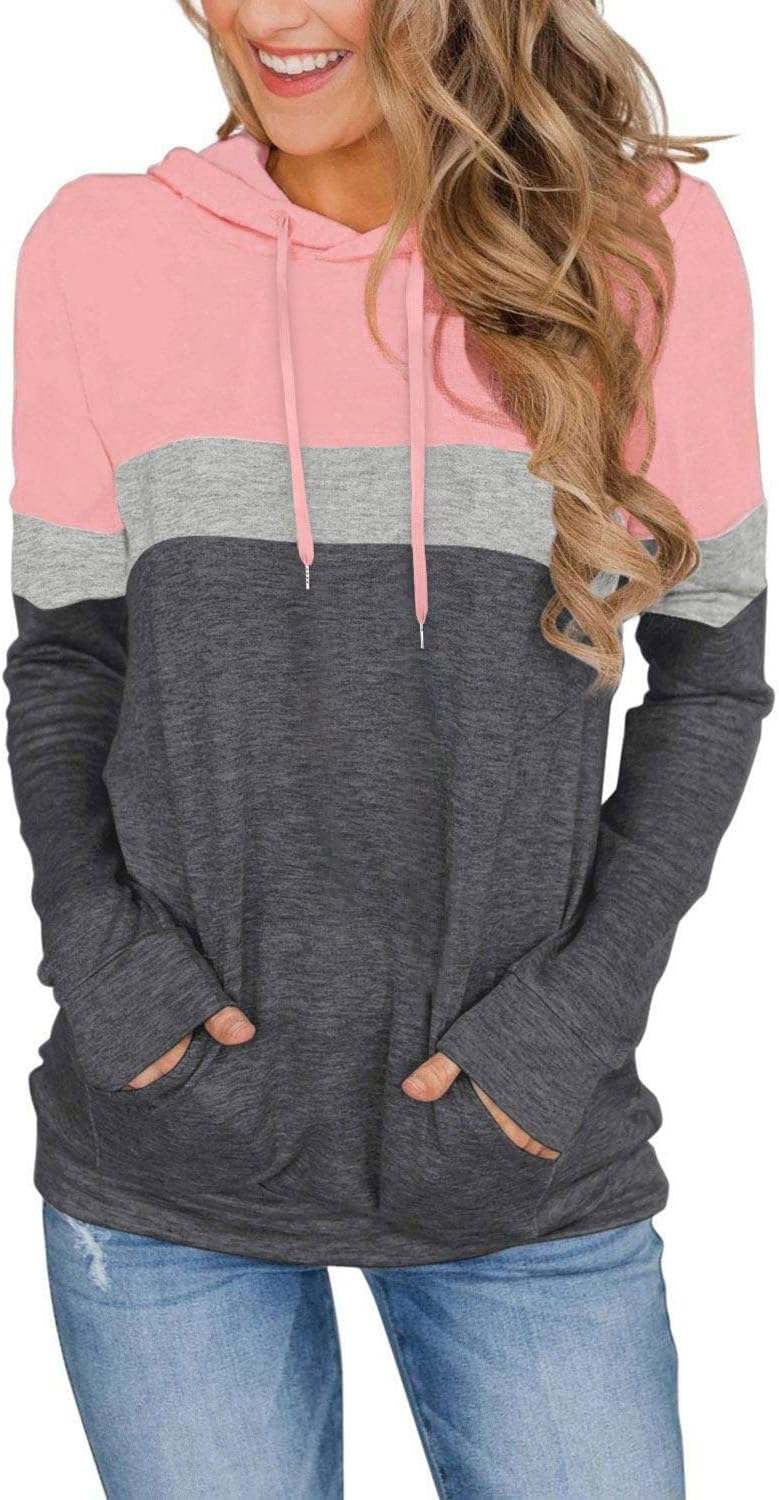 Women's Hoodies Long Sleeve Sweatshirts Drawstring Pullover Tops with Pocket Casual Loose Blouses Tunic