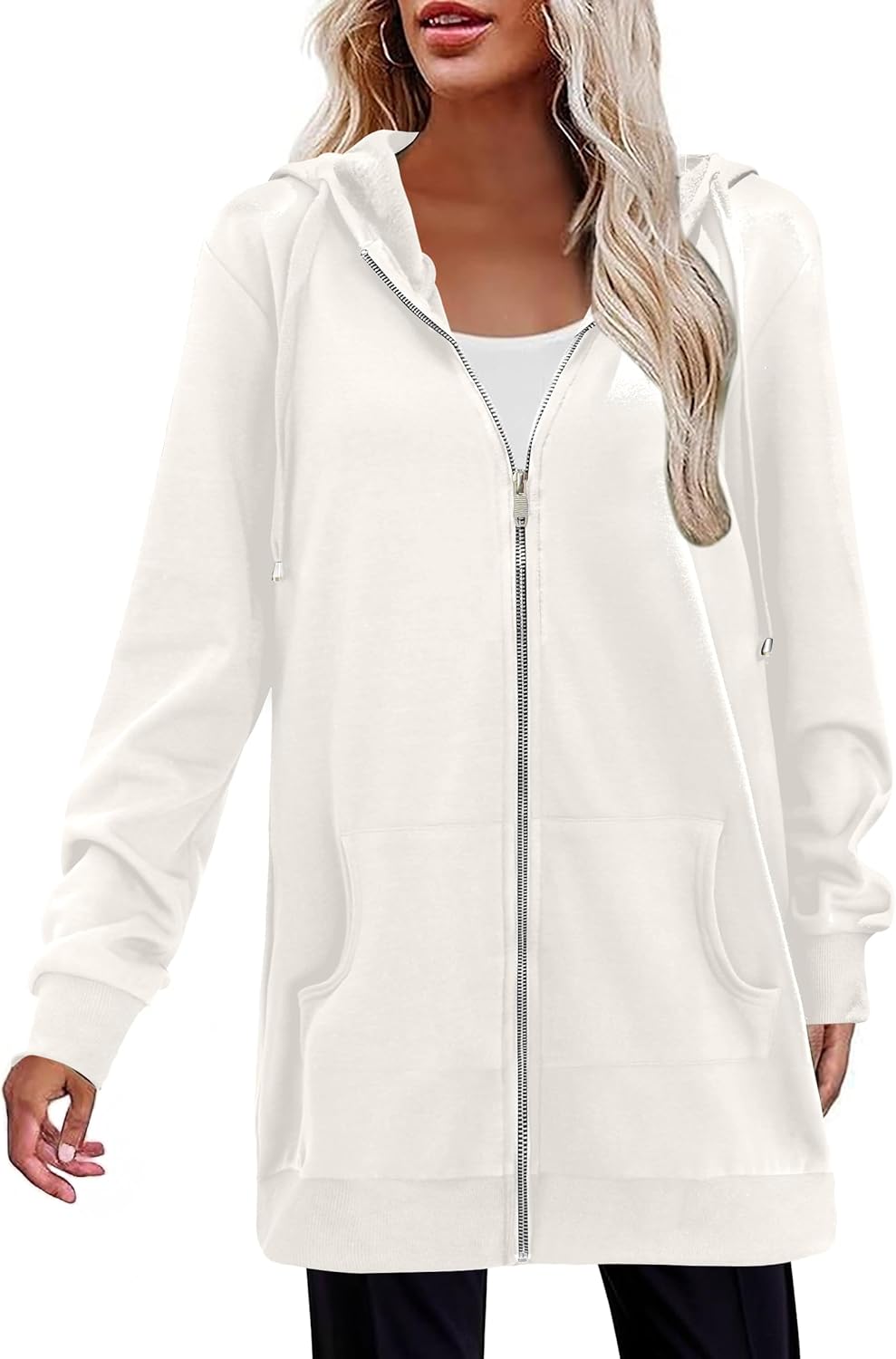 Zip Up Hoodies For Women Long Sleeve Oversized Sweatshirts Casual Lightweight Fleece Jackets With Pockets