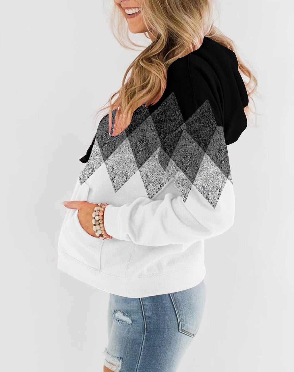 Womens Casual Hoodies Crew Neck Long Sleeve Sweatshirts with Pocket Lightweight Pullover Tops