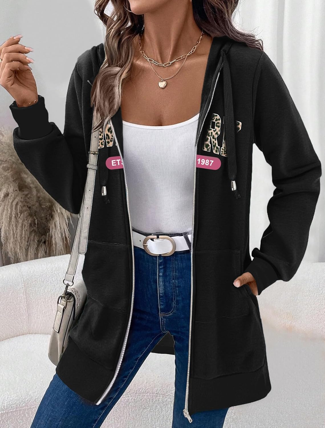 Zip Up Hoodies For Women Long Sleeve Oversized Sweatshirts Casual Lightweight Fleece Jackets With Pockets