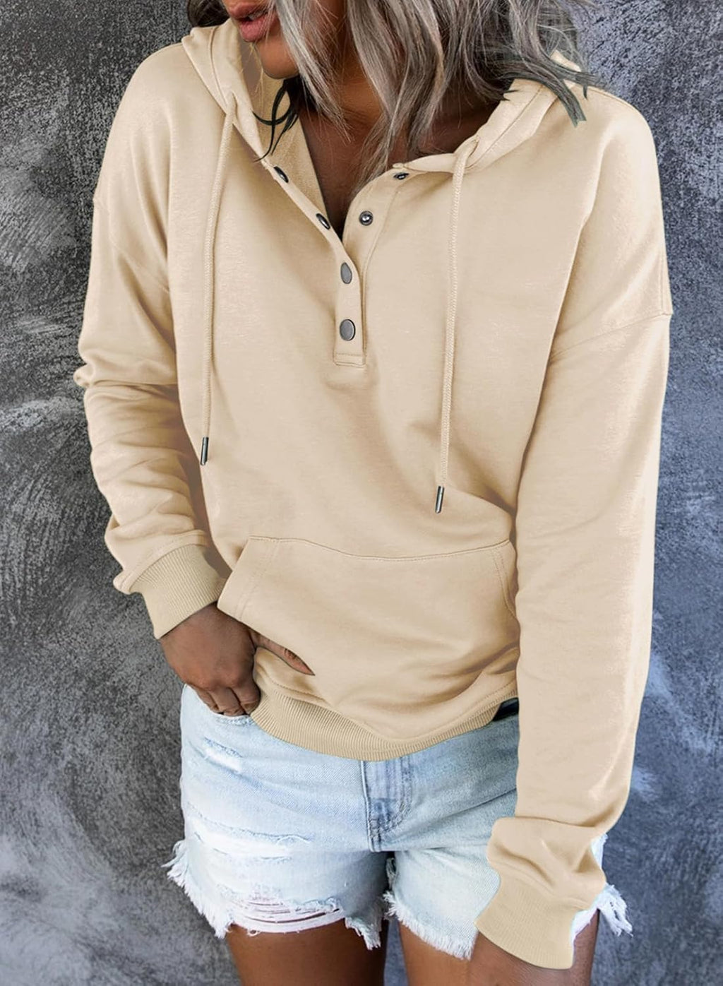 Women's Casual Hoodies Long Sleeve Solid Lightweight Pullover Tops Loose Sweatshirt with Pocket