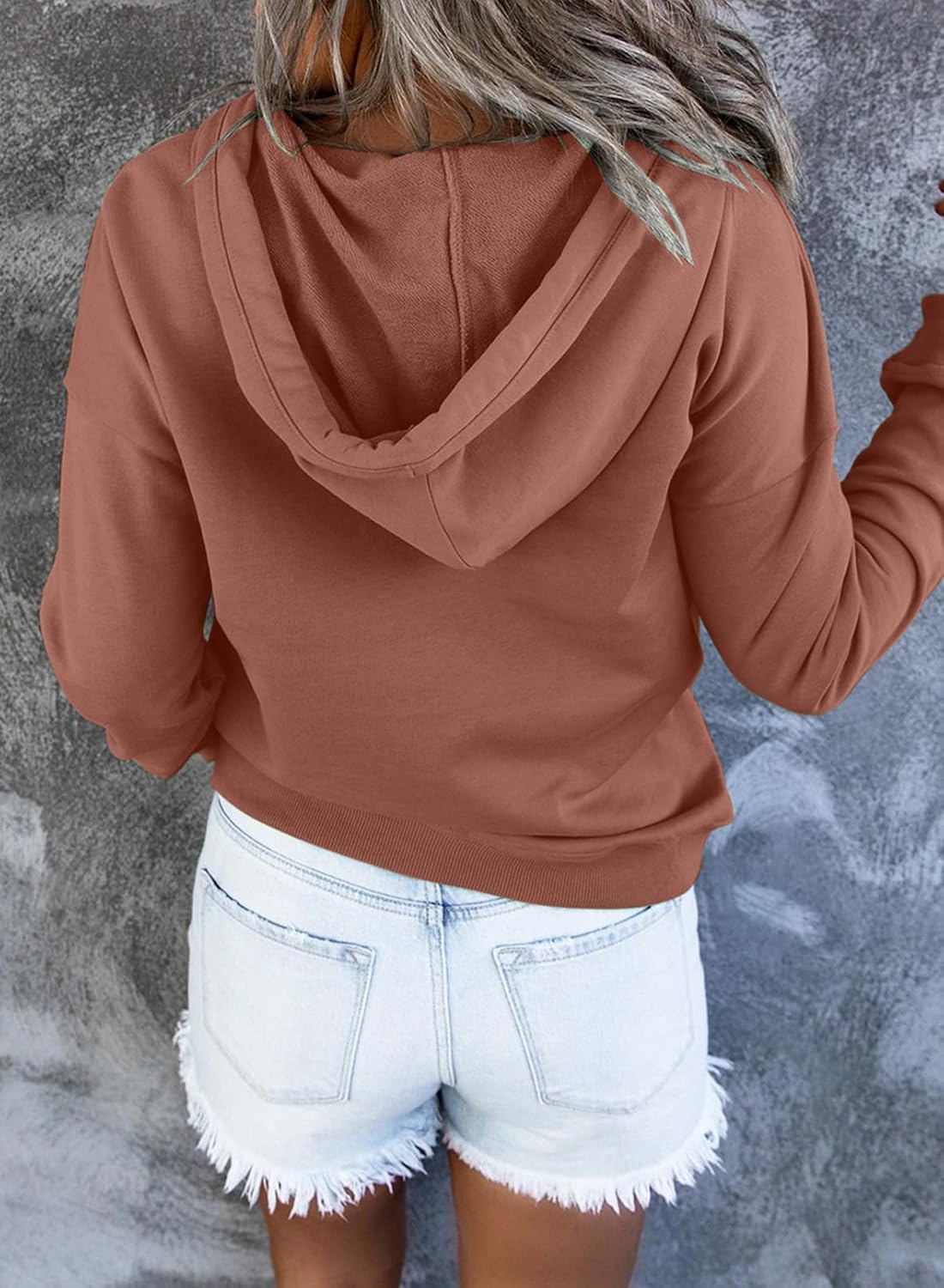 Women's Casual Hoodies Long Sleeve Solid Lightweight Pullover Tops Loose Sweatshirt with Pocket