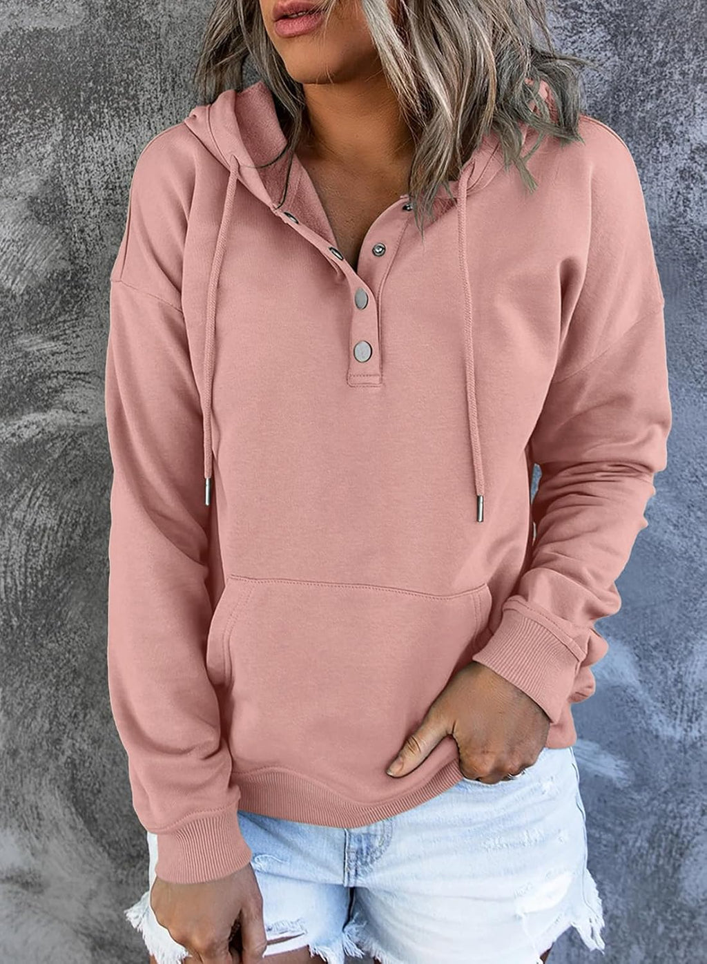 Women's Casual Hoodies Long Sleeve Solid Lightweight Pullover Tops Loose Sweatshirt with Pocket