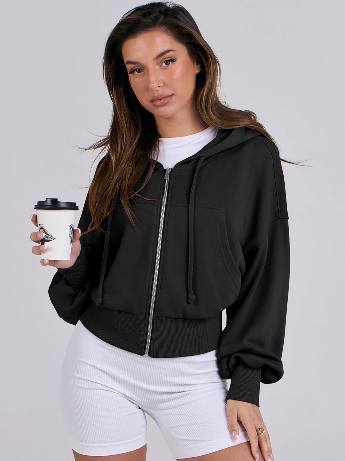 Womens Zip Up Hoodies Cropped Sweatshirts Casual Comfy Cute Zip Jackets Fashion Trendy Fall Outfits 2025 Y2K Clothes