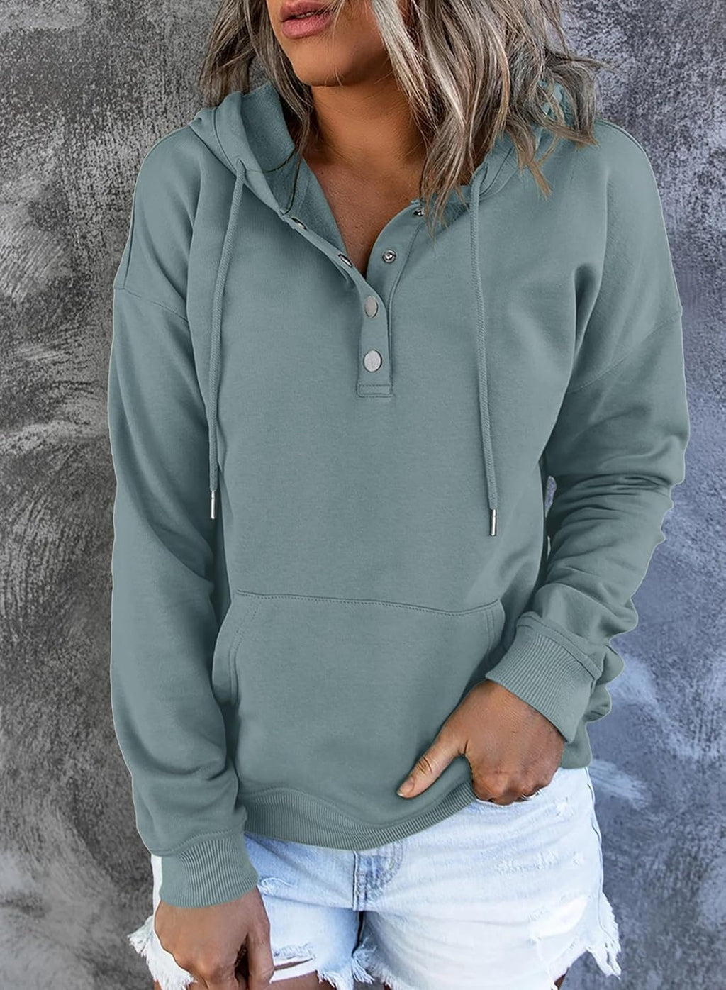 Women's Casual Hoodies Long Sleeve Solid Lightweight Pullover Tops Loose Sweatshirt with Pocket