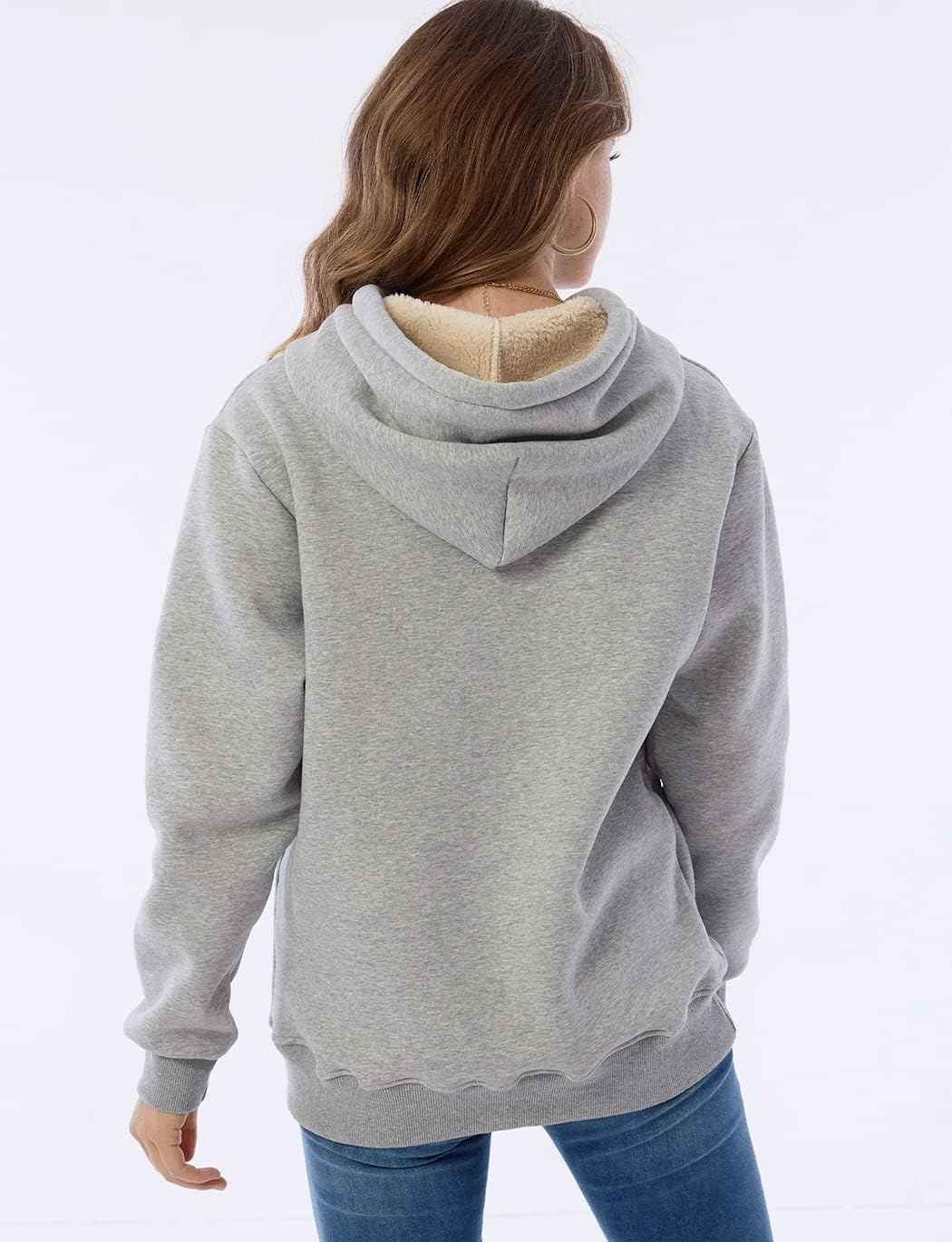 Womens Casual Winter Warm Fleece Sherpa Lined Pullover Hooded Sweatshirt