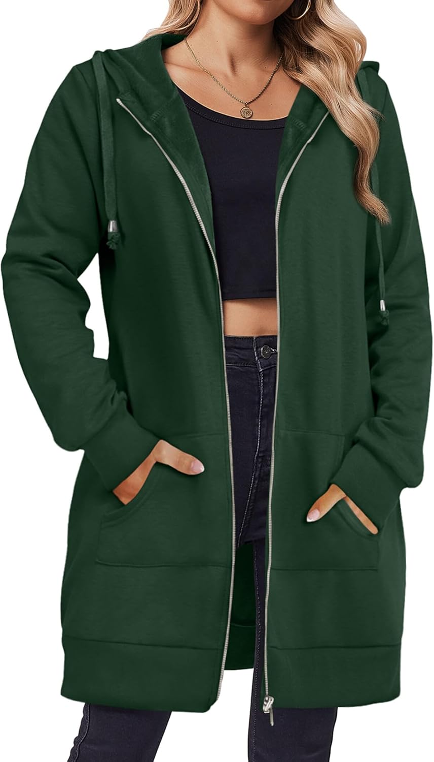 Zip Up Hoodies For Women Long Sleeve Oversized Sweatshirts Casual Lightweight Fleece Jackets With Pockets