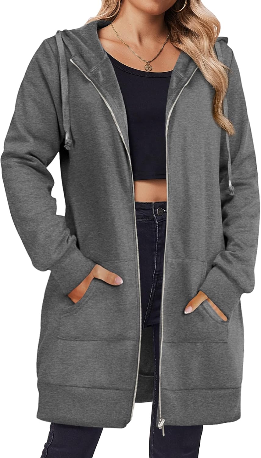 Zip Up Hoodies For Women Long Sleeve Oversized Sweatshirts Casual Lightweight Fleece Jackets With Pockets