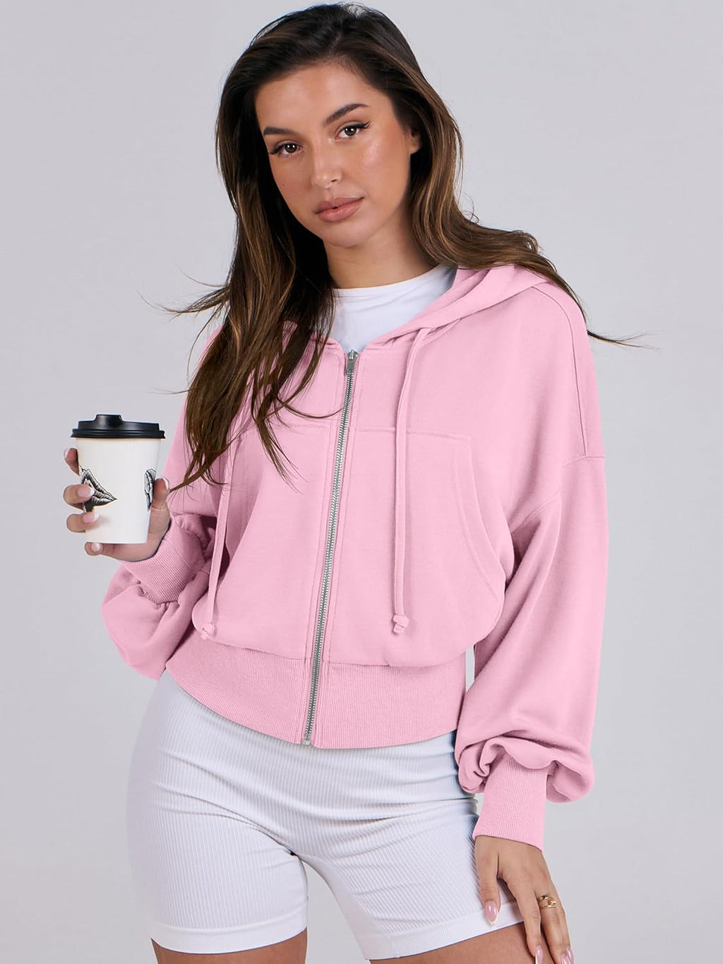 Womens Zip Up Hoodies Cropped Sweatshirts Casual Comfy Cute Zip Jackets Fashion Trendy Fall Outfits 2025 Y2K Clothes