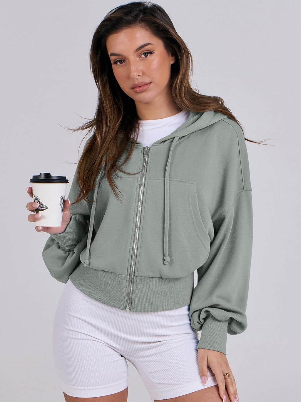 Womens Zip Up Hoodies Cropped Sweatshirts Casual Comfy Cute Zip Jackets Fashion Trendy Fall Outfits 2025 Y2K Clothes