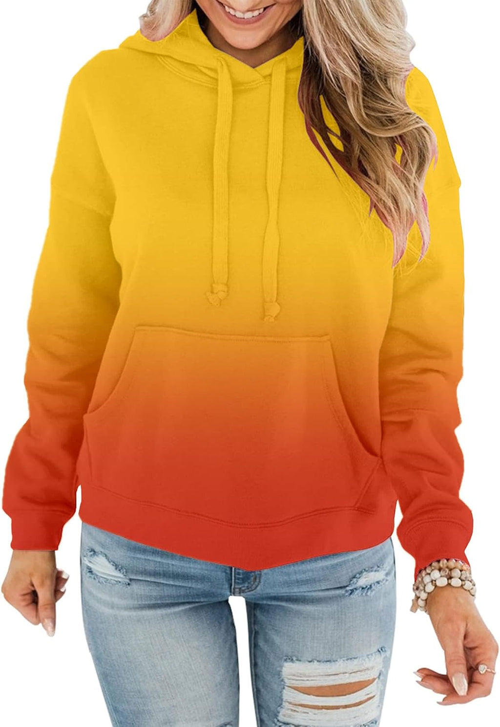Womens Casual Hoodies Crew Neck Long Sleeve Sweatshirts with Pocket Lightweight Pullover Tops