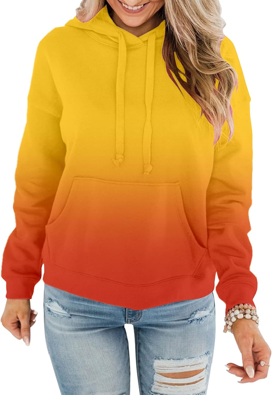 Womens Casual Hoodies Crew Neck Long Sleeve Sweatshirts with Pocket Lightweight Pullover Tops