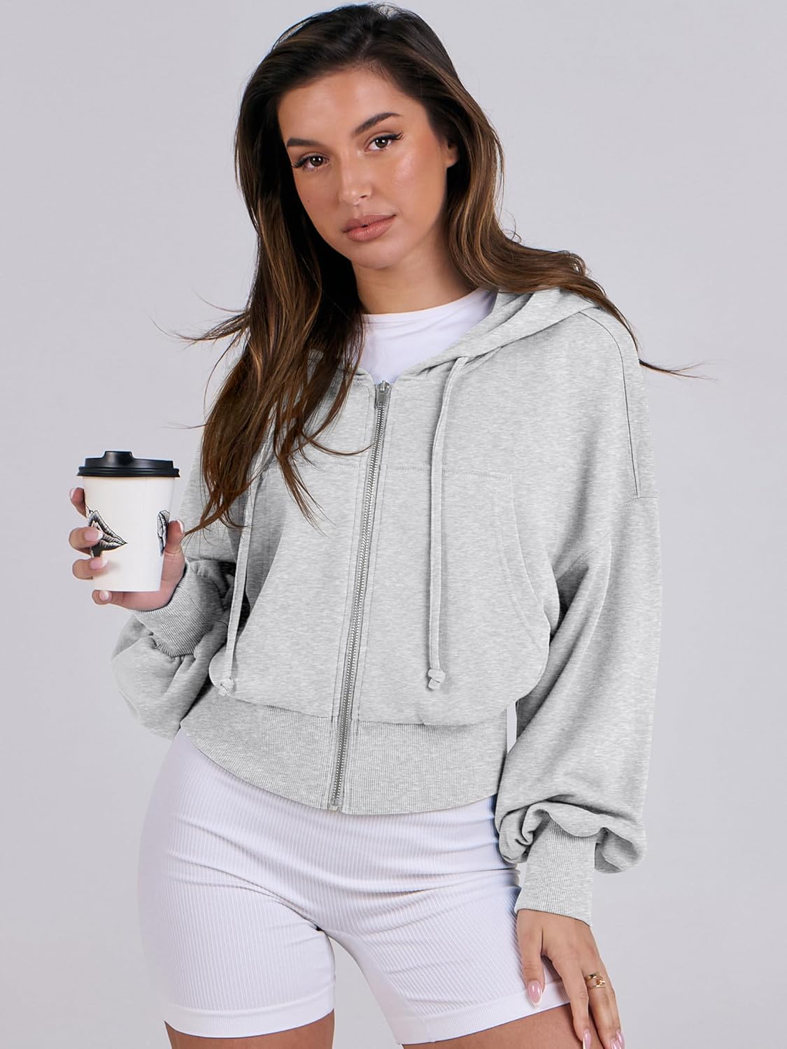 Womens Zip Up Hoodies Cropped Sweatshirts Casual Comfy Cute Zip Jackets Fashion Trendy Fall Outfits 2025 Y2K Clothes