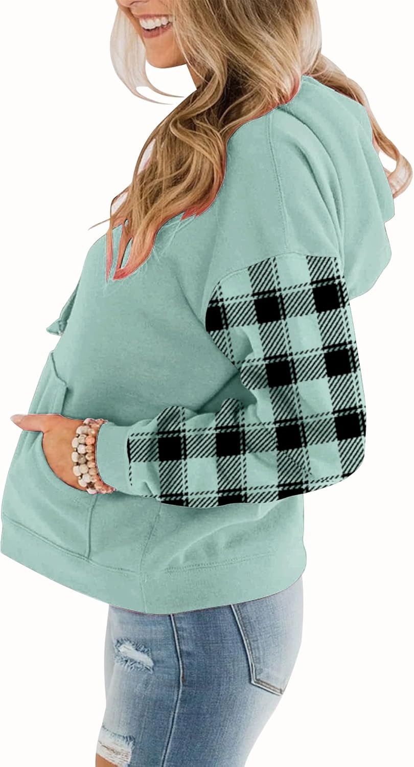 Womens Casual Hoodies Crew Neck Long Sleeve Sweatshirts with Pocket Lightweight Pullover Tops