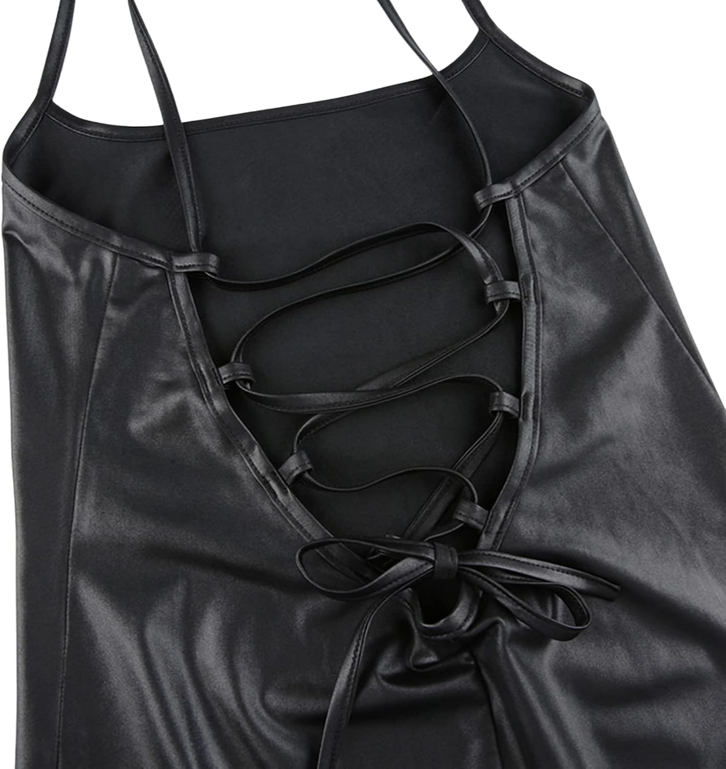 Women Faux Leather Dress Sleeveless Backless Bandage Bodycon Split Midi Dresses Party Cocktail