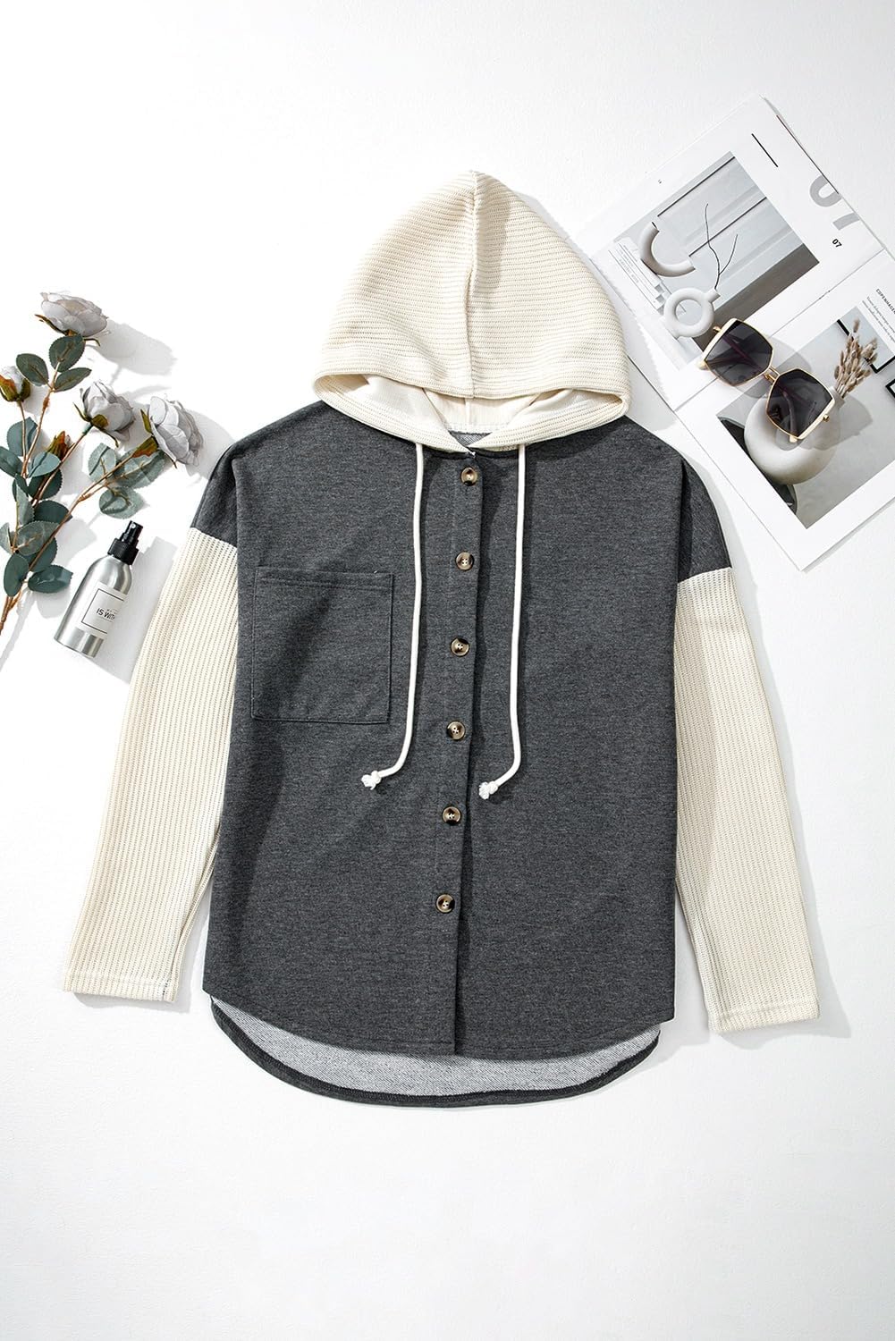 Oversized Sweatshirt for Women Loose Fit Casual Long Sleeve Button Hooded Sweatshirts Hoodies with Pocket