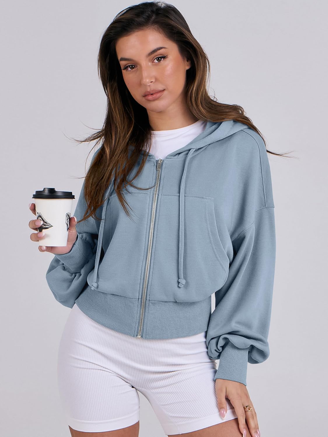 Womens Zip Up Hoodies Cropped Sweatshirts Casual Comfy Cute Zip Jackets Fashion Trendy Fall Outfits 2025 Y2K Clothes