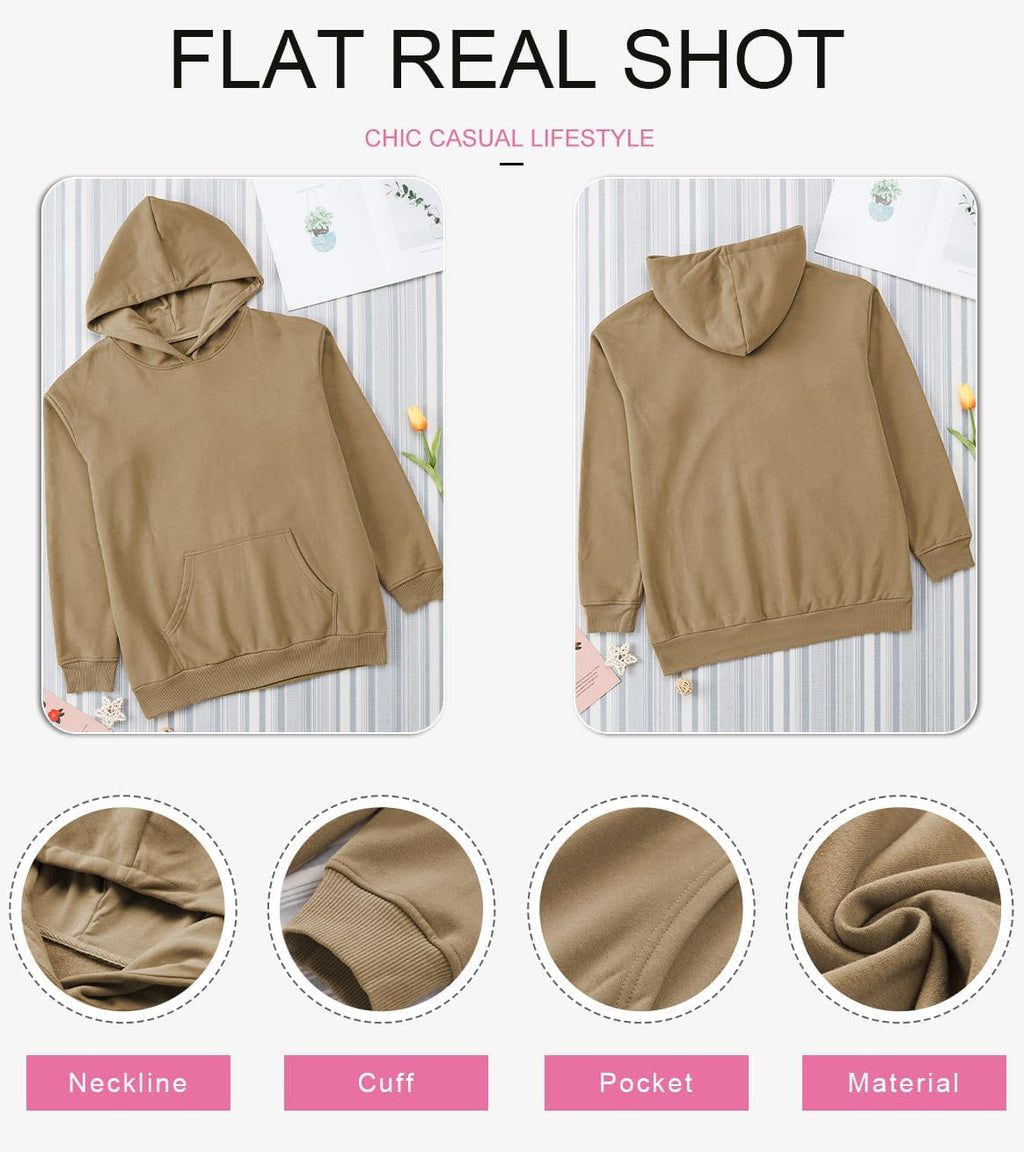 Women's Casual Hoodies Long Sleeve Solid Lightweight Pullover Tops Loose Sweatshirt with Pocket