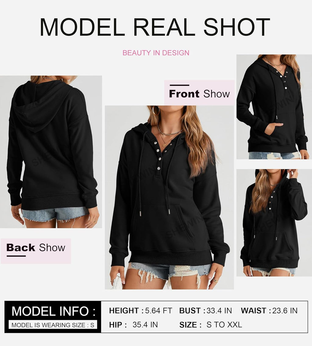 Women's Casual Hoodies Long Sleeve Solid Lightweight Pullover Tops Loose Sweatshirt with Pocket