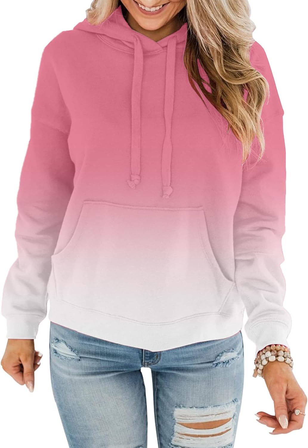 Womens Casual Hoodies Crew Neck Long Sleeve Sweatshirts with Pocket Lightweight Pullover Tops