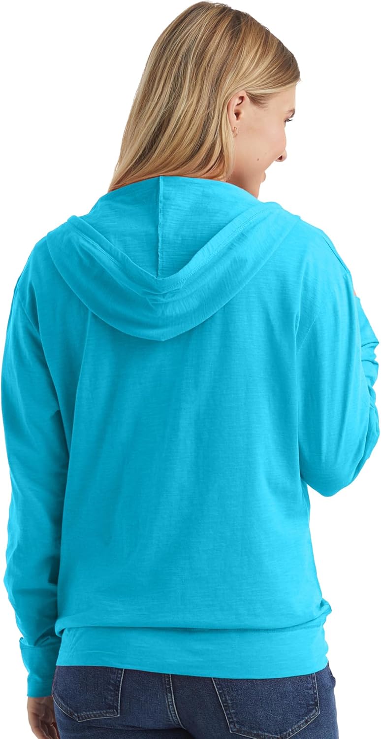 Women’s Slub Knit Full-Zip Hoodie, Textured Cotton Zip-Up T-Shirt Hoodie for Women