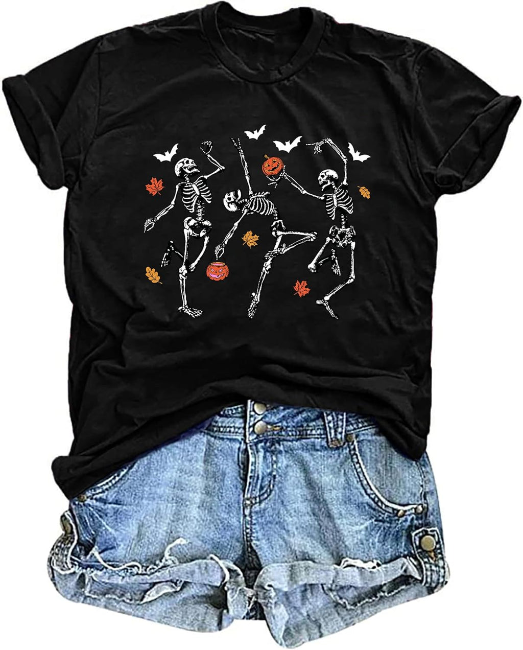 Dancing Skeleton Shirt for Women Happy Halloween T-Shirt Funny Skeleton Graphic Tees Tops Blouse Gift