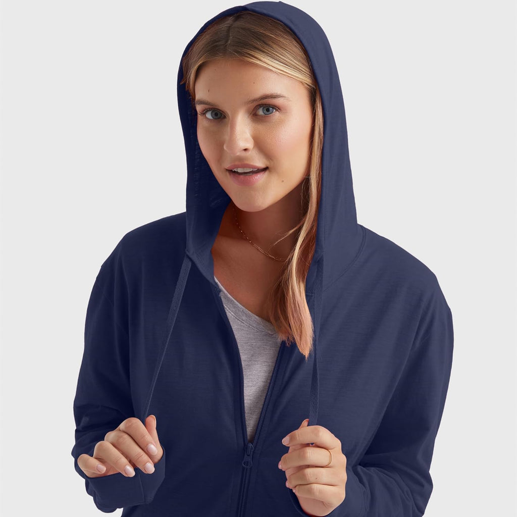 Women’s Slub Knit Full-Zip Hoodie, Textured Cotton Zip-Up T-Shirt Hoodie for Women