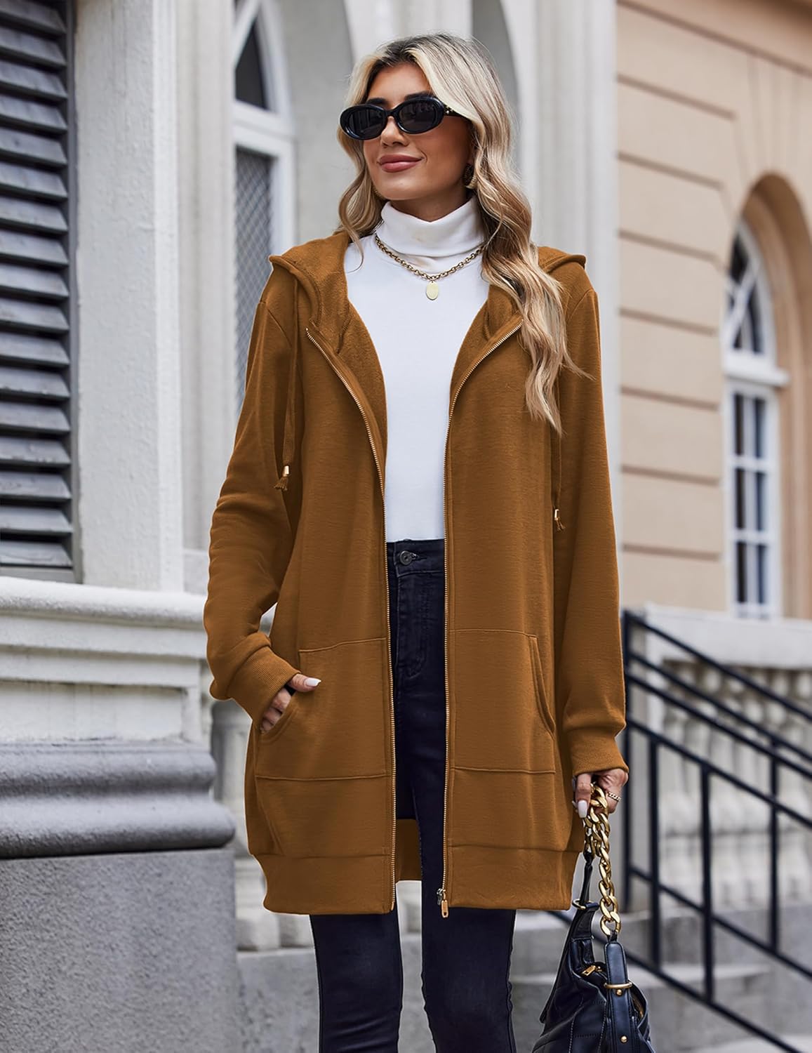 Zip Up Hoodies For Women Long Sleeve Oversized Sweatshirts Casual Lightweight Fleece Jackets With Pockets