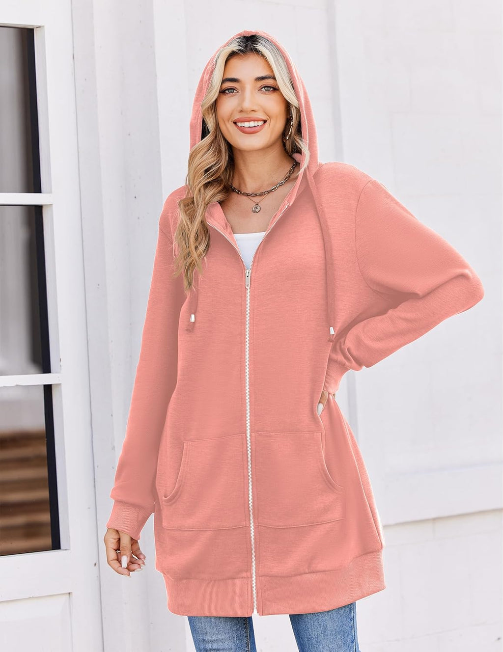 Zip Up Hoodies For Women Long Sleeve Oversized Sweatshirts Casual Lightweight Fleece Jackets With Pockets