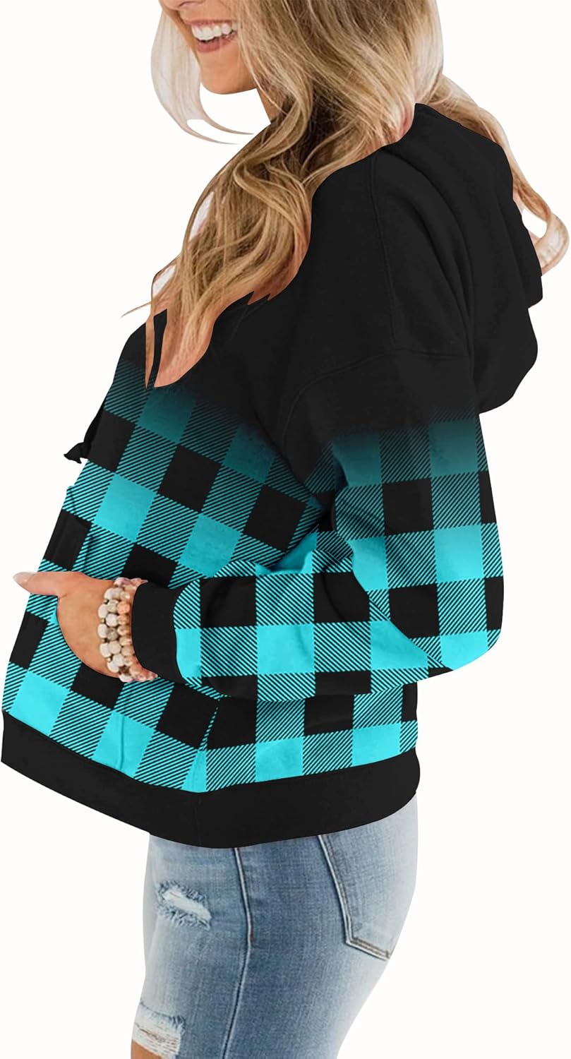 Womens Casual Hoodies Crew Neck Long Sleeve Sweatshirts with Pocket Lightweight Pullover Tops