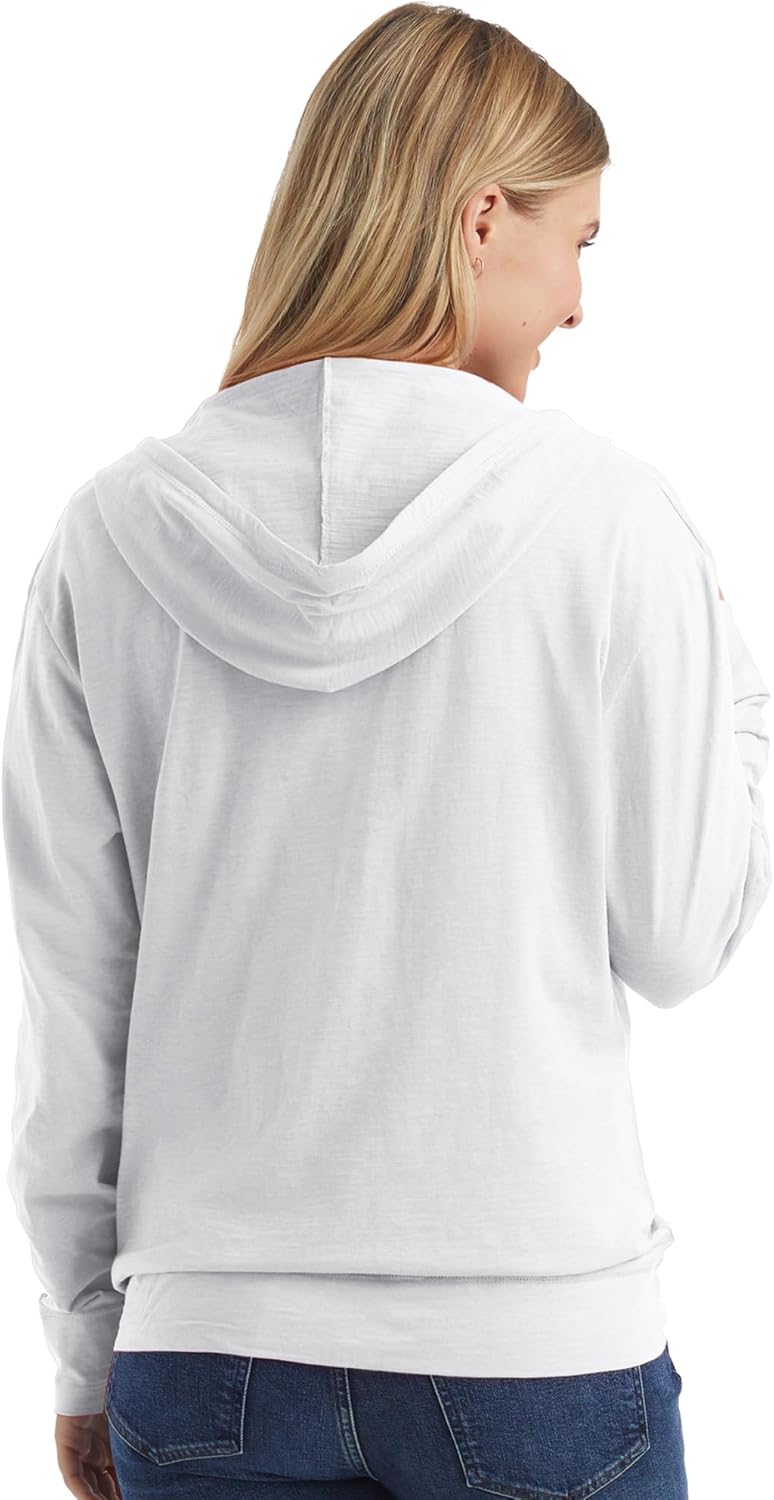 Women’s Slub Knit Full-Zip Hoodie, Textured Cotton Zip-Up T-Shirt Hoodie for Women