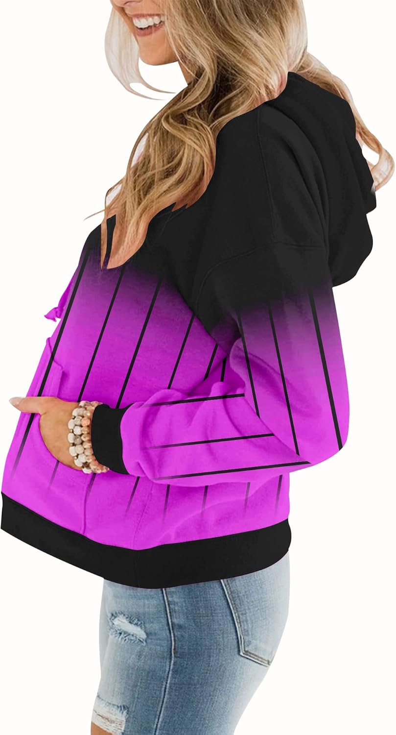 Womens Casual Hoodies Crew Neck Long Sleeve Sweatshirts with Pocket Lightweight Pullover Tops